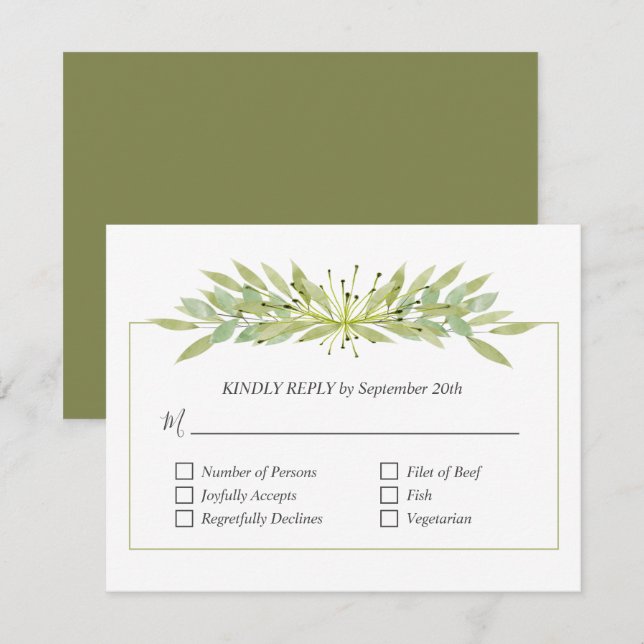 Tarjeta De Confirmación De Asistencia Boda elegante de la vegetación (Anverso / Reverso)