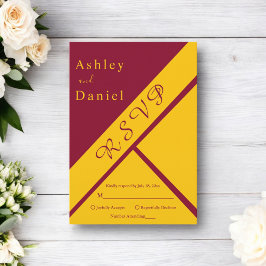 Tarjeta De Confirmación De Asistencia Boda Elegante De Lujo Borgoña Y Dorado De Oro