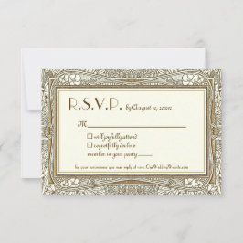 Tarjeta De Confirmación De Asistencia Boda elegante de marfil de oro Art Nouveau R.S.V.P