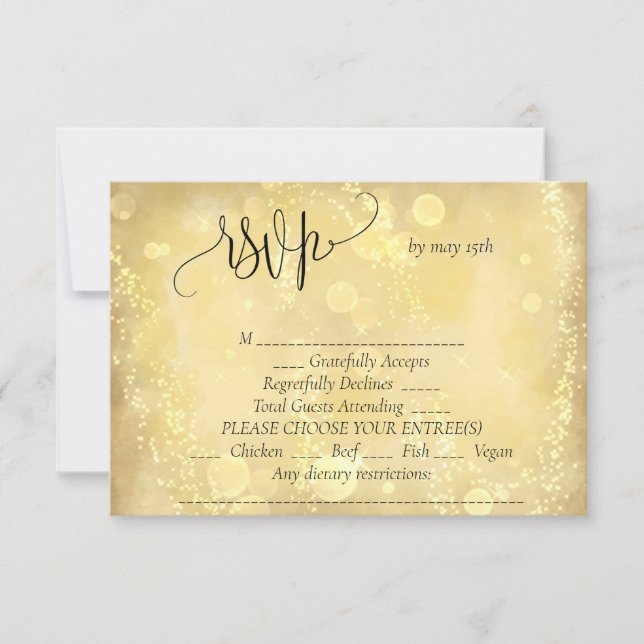 Tarjeta De Confirmación De Asistencia Boda elegante de oro (Anverso)