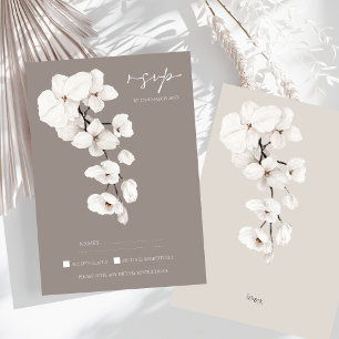 Tarjeta De Confirmación De Asistencia Boda elegante de orquídeas blancas grises modernas