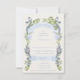 Tarjeta De Confirmación De Asistencia boda elegante de primavera azul y vegetación