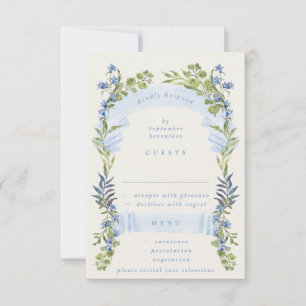 Tarjeta De Confirmación De Asistencia boda elegante de primavera azul y vegetación