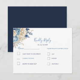Tarjeta De Confirmación De Asistencia Boda elegante de rosa azul y marfil