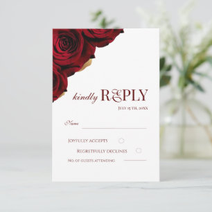Tarjeta De Confirmación De Asistencia Boda elegante de rosas borgoña y blancas
