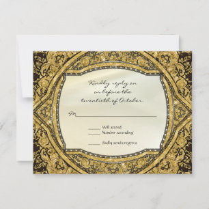 Tarjeta De Confirmación De Asistencia Boda elegante del Purpurina de barrido dorado marr