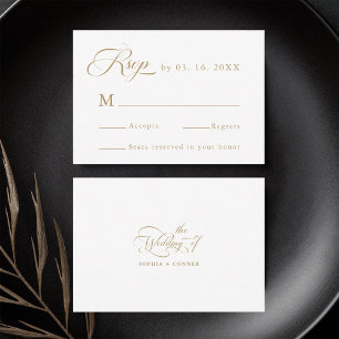 Tarjeta De Confirmación De Asistencia Boda elegante dorada y blanca