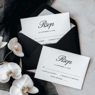 Tarjeta De Confirmación De Asistencia Boda elegante en blanco y negro retro