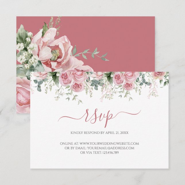 Tarjeta De Confirmación De Asistencia Boda Elegante Eucalipto Verde Dorado (Anverso / Reverso)