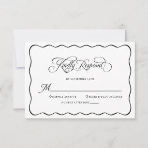 Tarjeta De Confirmación De Asistencia Boda Elegante Favor Responder Moderno Negro