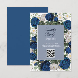 Tarjeta De Confirmación De Asistencia Boda elegante floral azul moderno acuarela