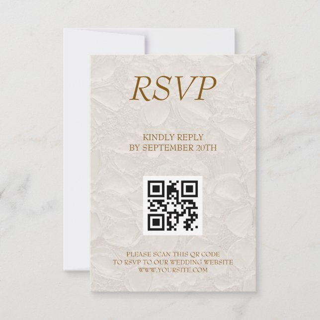 Tarjeta De Confirmación De Asistencia Boda Elegante Floral Beige QR (Anverso)