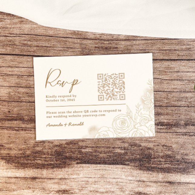 Tarjeta De Confirmación De Asistencia Boda elegante floral de oro blanco (Subido por el creador)