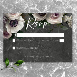 Tarjeta De Confirmación De Asistencia Boda elegante floral elegante de carbón vegetal