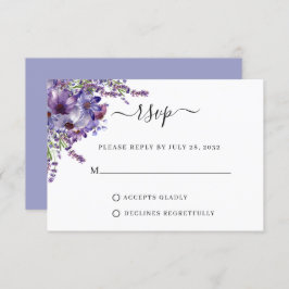 Tarjeta De Confirmación De Asistencia Boda elegante Floral Purple Lavender Peonies