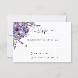 Tarjeta De Confirmación De Asistencia Boda elegante Floral Purple Lavender Peonies