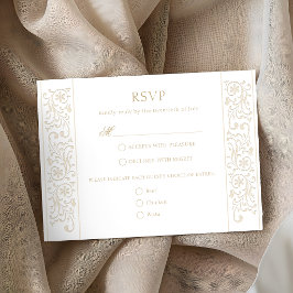Tarjeta De Confirmación De Asistencia Boda elegante formal ecru con borde de roleos