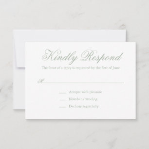 Tarjeta De Confirmación De Asistencia Boda elegante formal tradicional de color verde sa