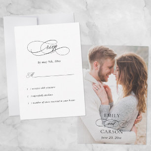 Tarjeta De Confirmación De Asistencia Boda Elegante Foto Moderna Nombres y Fecha Negro