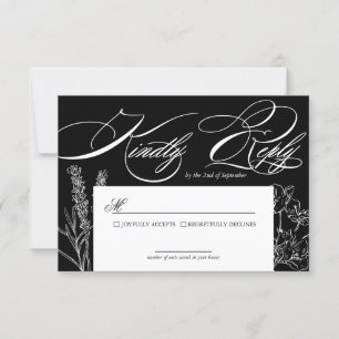 Tarjeta De Confirmación De Asistencia Boda Elegante Gótico de Flor Silvestre