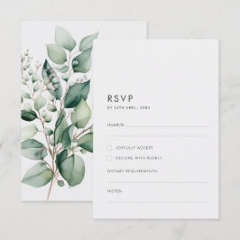 Tarjeta De Confirmación De Asistencia Boda elegante minimalista con vegetación de eucali