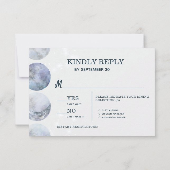 Tarjeta De Confirmación De Asistencia Boda elegante Moon Blue Gold Stars (Anverso)