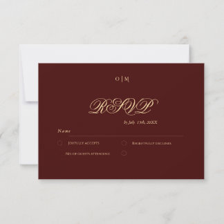 Tarjeta De Confirmación De Asistencia Boda elegante oro Borgoña Real
