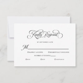 Tarjeta De Confirmación De Asistencia Boda Elegante Responder Amablemente Caligrafía Neg