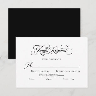 Tarjeta De Confirmación De Asistencia Boda Elegante Responder Amablemente Caligrafía Neg