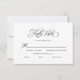 Tarjeta De Confirmación De Asistencia Boda Elegante Responder Amablemente Caligrafía Neg