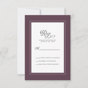 Tarjeta De Confirmación De Asistencia Boda elegante sobre moderno tono joya púrpura