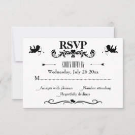 Tarjeta De Confirmación De Asistencia Boda Elegante Vintage en Blanco y Negro