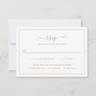 Tarjeta De Confirmación De Asistencia Boda elegante y simple de comidas de oro
