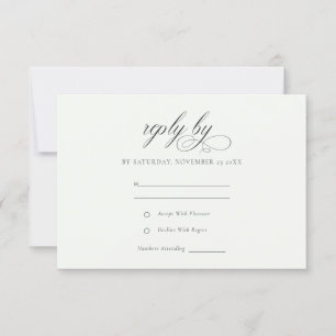 Tarjeta De Confirmación De Asistencia Boda en blanco y negro de elegante letra sencilla