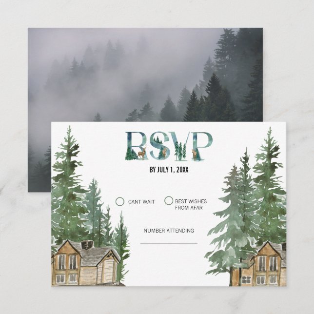 Tarjeta De Confirmación De Asistencia Boda en el bosque  (Anverso / Reverso)