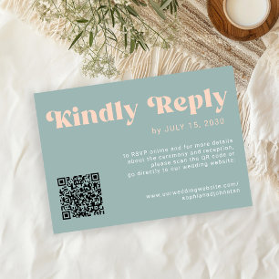Tarjeta De Confirmación De Asistencia Boda en línea retro groovy azul polvoriento y negr