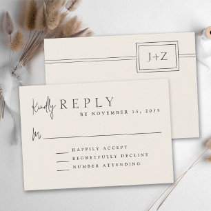 Tarjeta De Confirmación De Asistencia Boda en Monograma Minimalista de Marfil Moderno RS