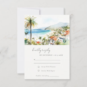 Tarjeta De Confirmación De Asistencia Boda en Puerto Vallarta México Paisaje Acuarela