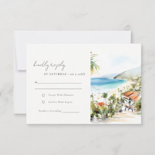 Tarjeta De Confirmación De Asistencia Boda en Puerto Vallarta México Paisaje Acuarela