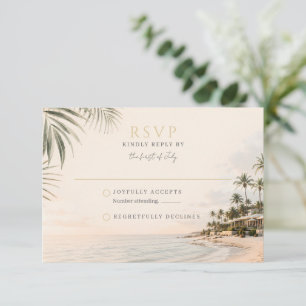 Tarjeta De Confirmación De Asistencia Boda en Resort de Playa Elegante 