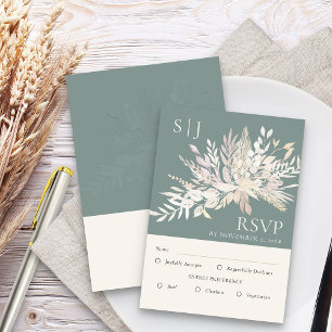 Tarjeta De Confirmación De Asistencia Boda Entrante Monograma Botánico Verde Salvia