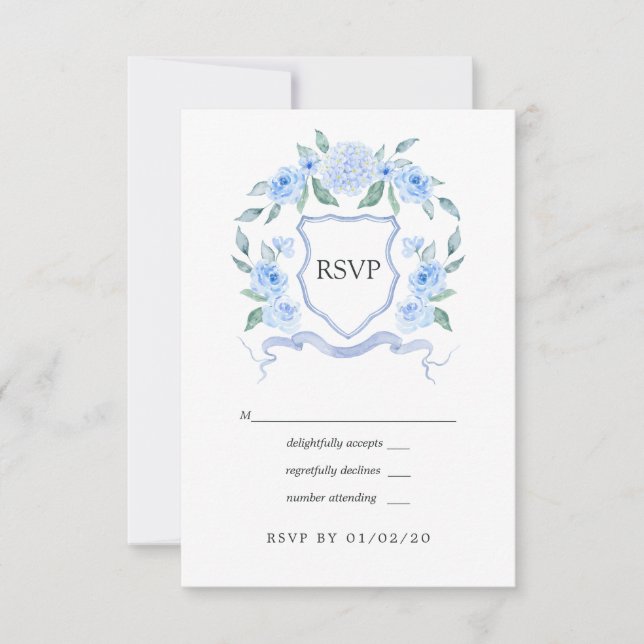 Tarjeta De Confirmación De Asistencia Boda Escudo de Monograma Floral (Anverso)