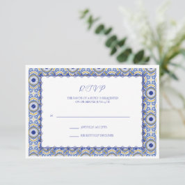 Tarjeta De Confirmación De Asistencia Boda Español de Talavera Mexicana Azul