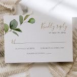 Tarjeta De Confirmación De Asistencia Boda Eucalyptus<br><div class="desc">Diseñada para coordinar con nuestra colección de bodas de vegetación mixta,  esta tarjeta RSVP de personalizable cuenta con una rama de eucalipto de acuarela emparejada con texto dorado y gris. Para realizar cambios avanzados,  vaya a la opción "Hacer clic en el personalizar más adelante" en Personalizar esta plantilla.</div>