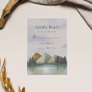 Tarjeta De Confirmación De Asistencia Boda Evergreen de Montaña Rustica y Lago