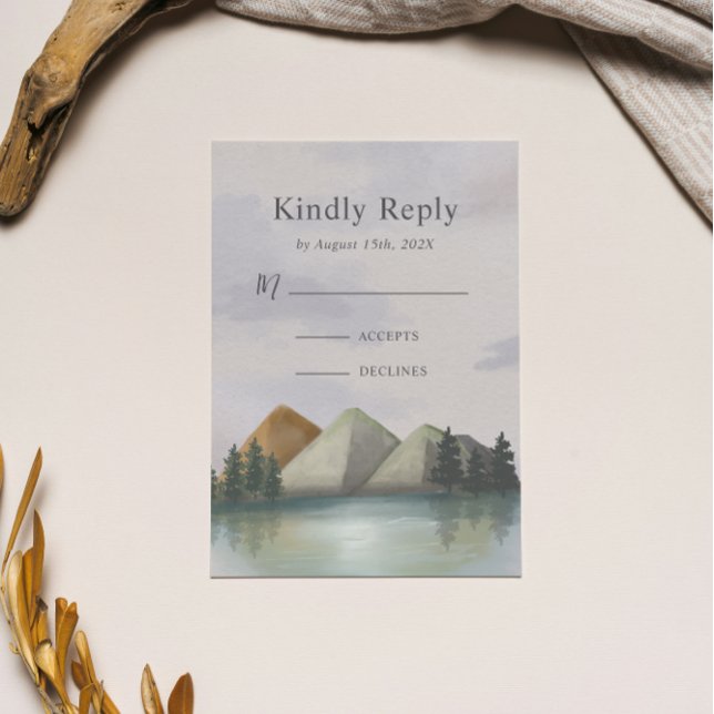 Tarjeta De Confirmación De Asistencia Boda Evergreen de Montaña Rustica y Lago (Subido por el creador)