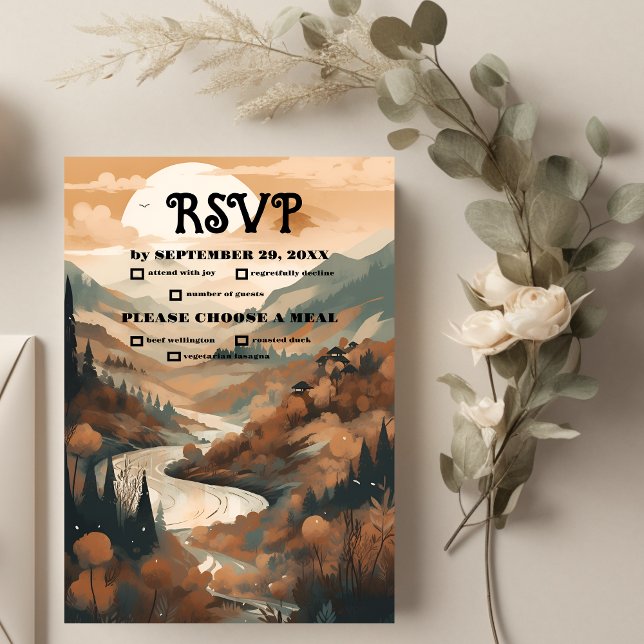 Tarjeta De Confirmación De Asistencia Boda Evergreen del Bosque Rústico de Montaña (Subido por el creador)