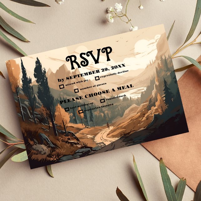 Tarjeta De Confirmación De Asistencia Boda Evergreen del Bosque Rústico de Montaña (Subido por el creador)