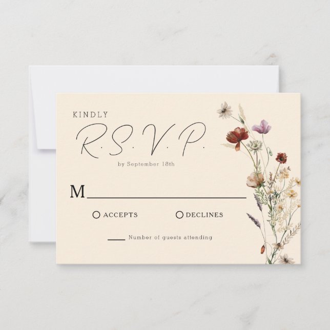 Tarjeta De Confirmación De Asistencia Boda Fall Boho Wildflower (Anverso)