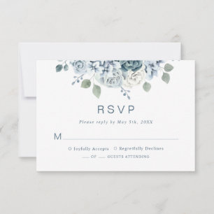 Tarjeta De Confirmación De Asistencia Boda floral acuarela azul polvoriento moderno